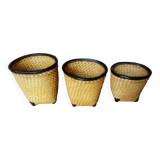 set of 3 nesting baskets in woven bamboo and leather