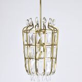 Bakalowits Vienna Brass & Crystal Chandelier Lantern Pendant Lamp, Austria, 1950