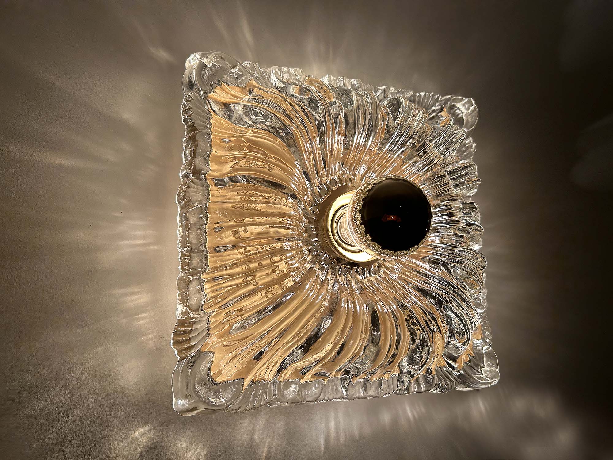 Pair large vintage architectonic wall lamps, 60s, glass