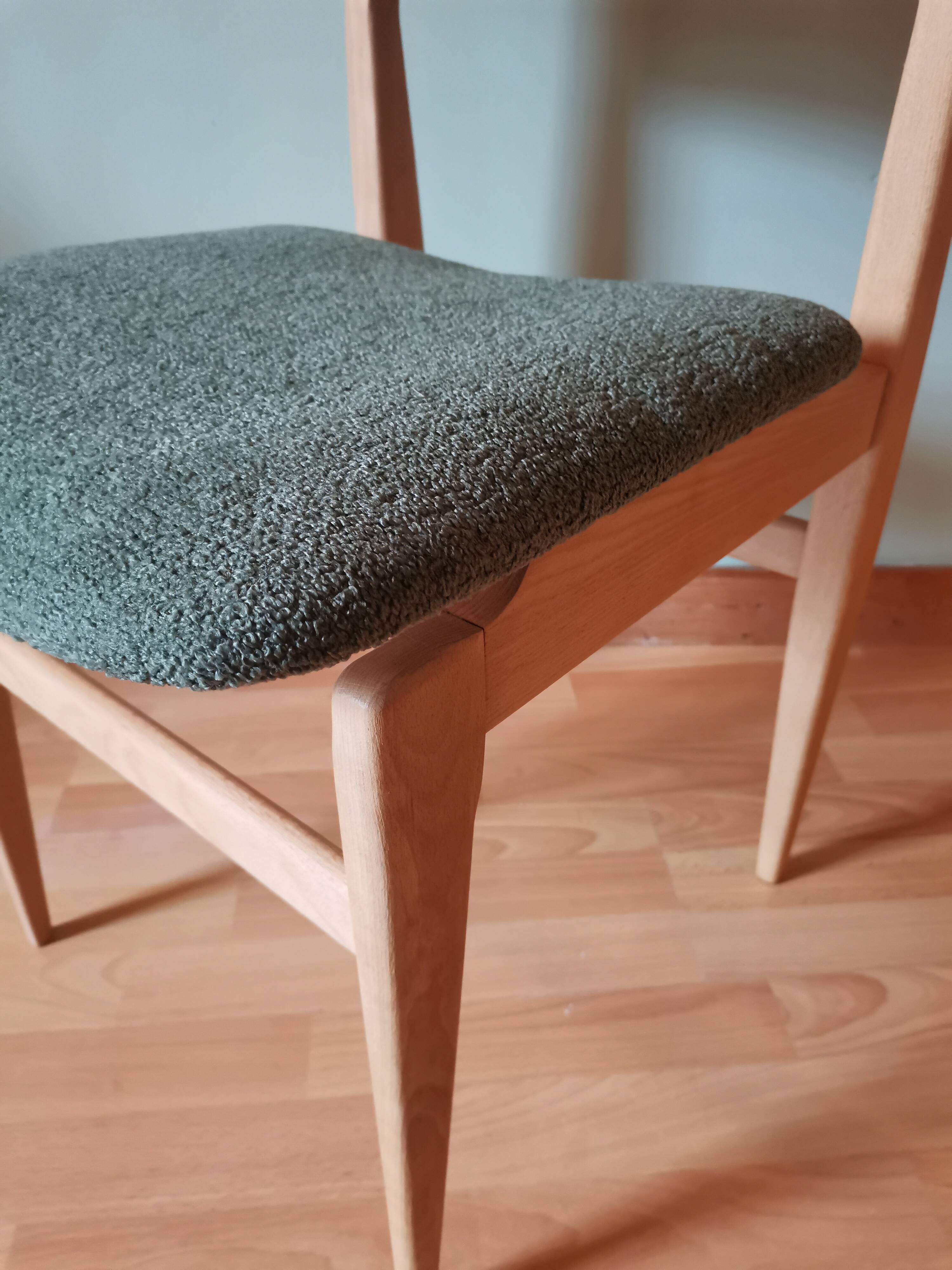 Green boucle Scandinavian chairs