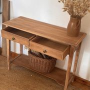 Old solid wood console with 2 drawers.