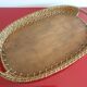 Plateau en bois et rotin