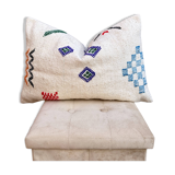 Housse de coussin marocaine faite à la main (60x40 cm) blanche, housse de coussin pour tapis Kilim.