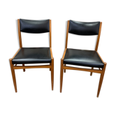 2 Scandinavian-style natural wood chairs, black trim