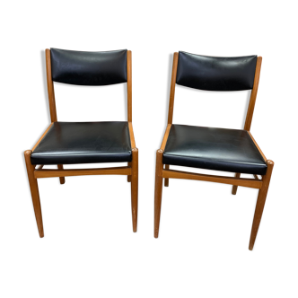 2 Scandinavian-style natural wood chairs, black trim