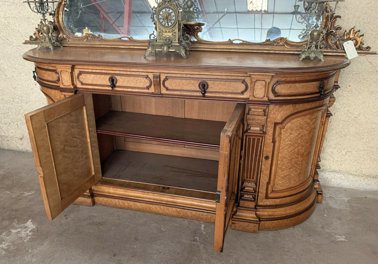 Half-moon shaped row sideboard napoleon iii era in speckled maple