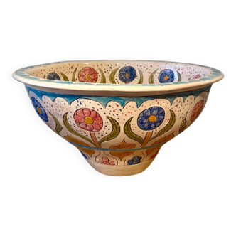 Hand painted enameled ceramic salad bowl