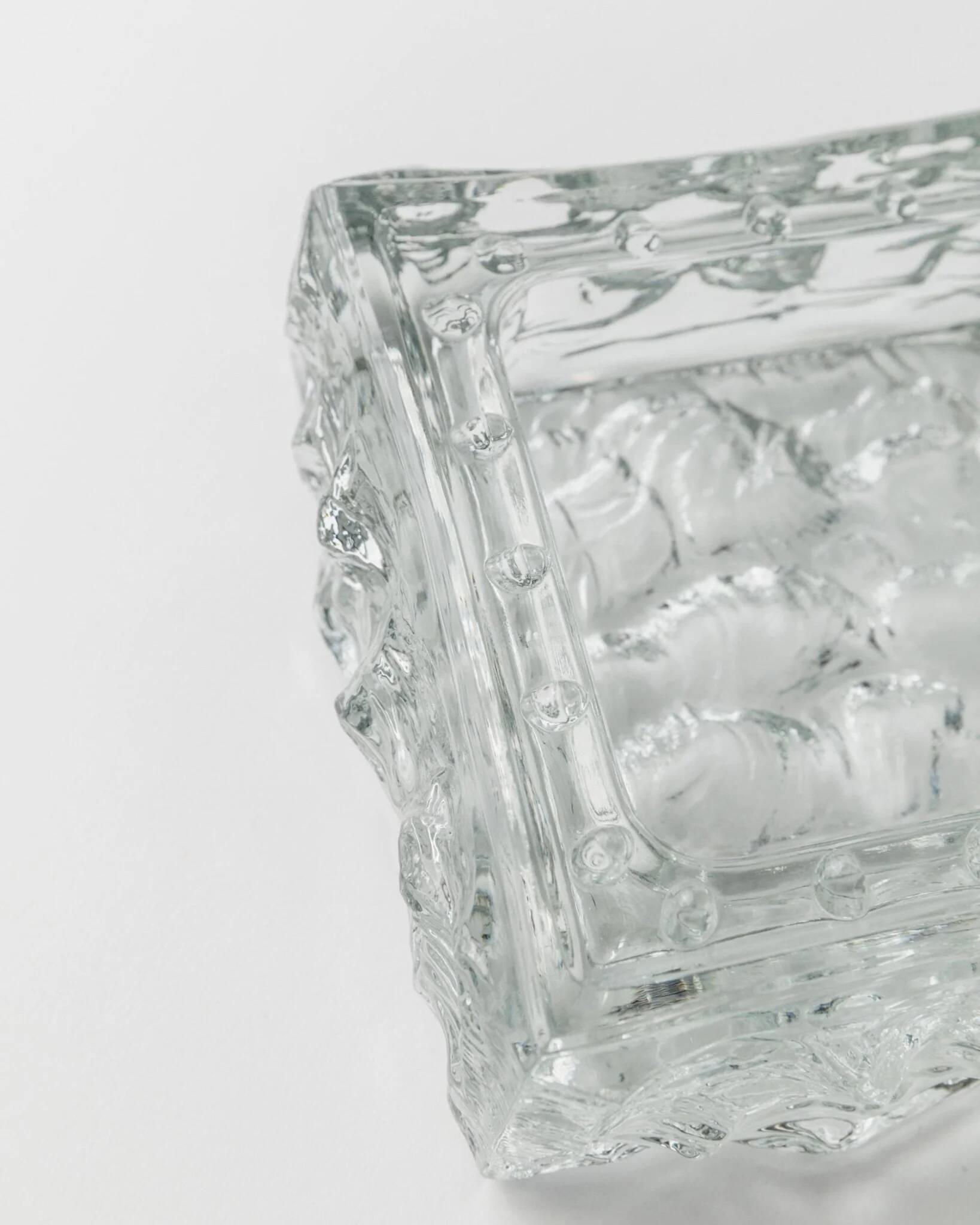 Large Vintage Murano Glass Ashtray - Transparent Glass with Ice Texture, Italian 1970s Design