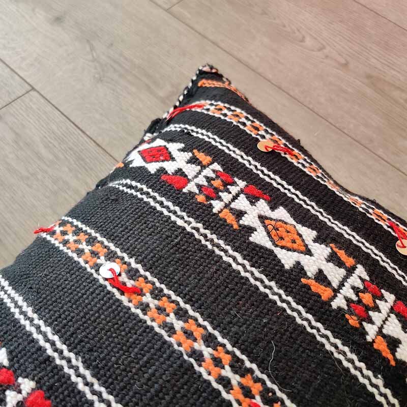 Handmade black berber moroccan kilim cushion 35 x 50 cm