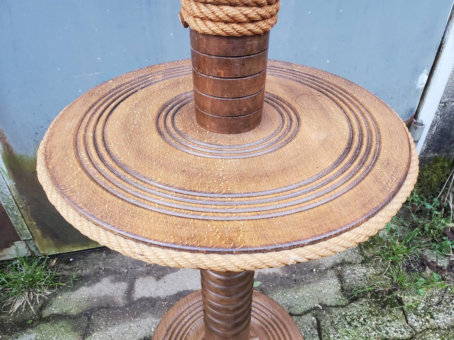 Turned wood and rope floor lamp in the Charles Dudouyt style