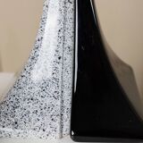 Pair of Handmade Ceramic Lamps in Black and White, 1980s Memphis-Style Italian Retro Bedside Lights