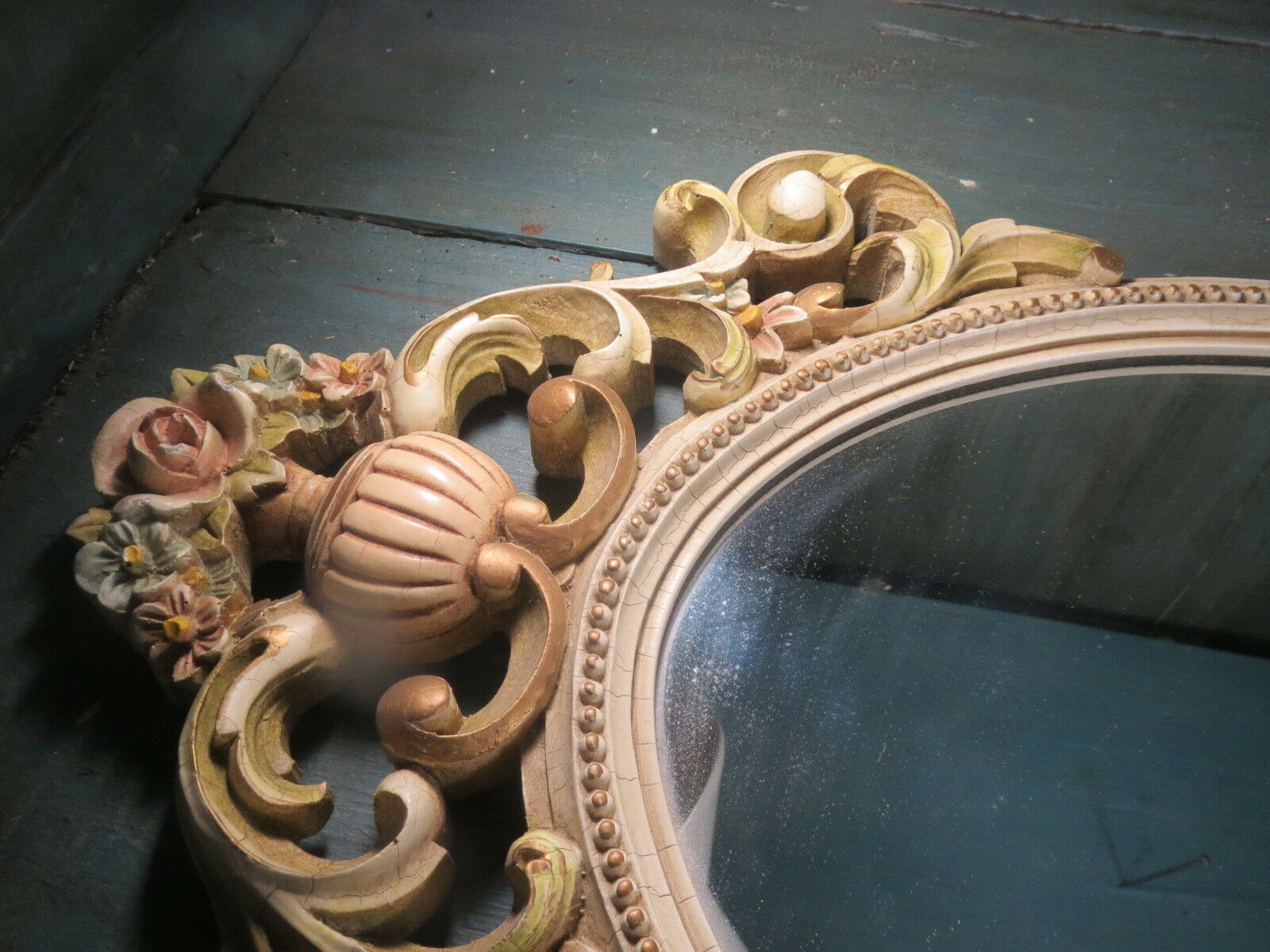 Mirror ice resin glass patina flower louis 15 cracked vintage 71x35cm