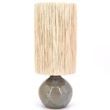 Stoneware potter's lamp, raffia lampshade, 70s ceramic