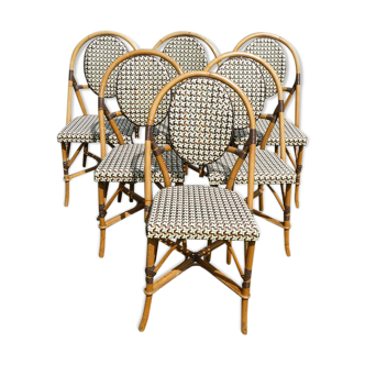 Lot de 6 chaises bistrot terrasse "parisienne" rotin et tressage brun