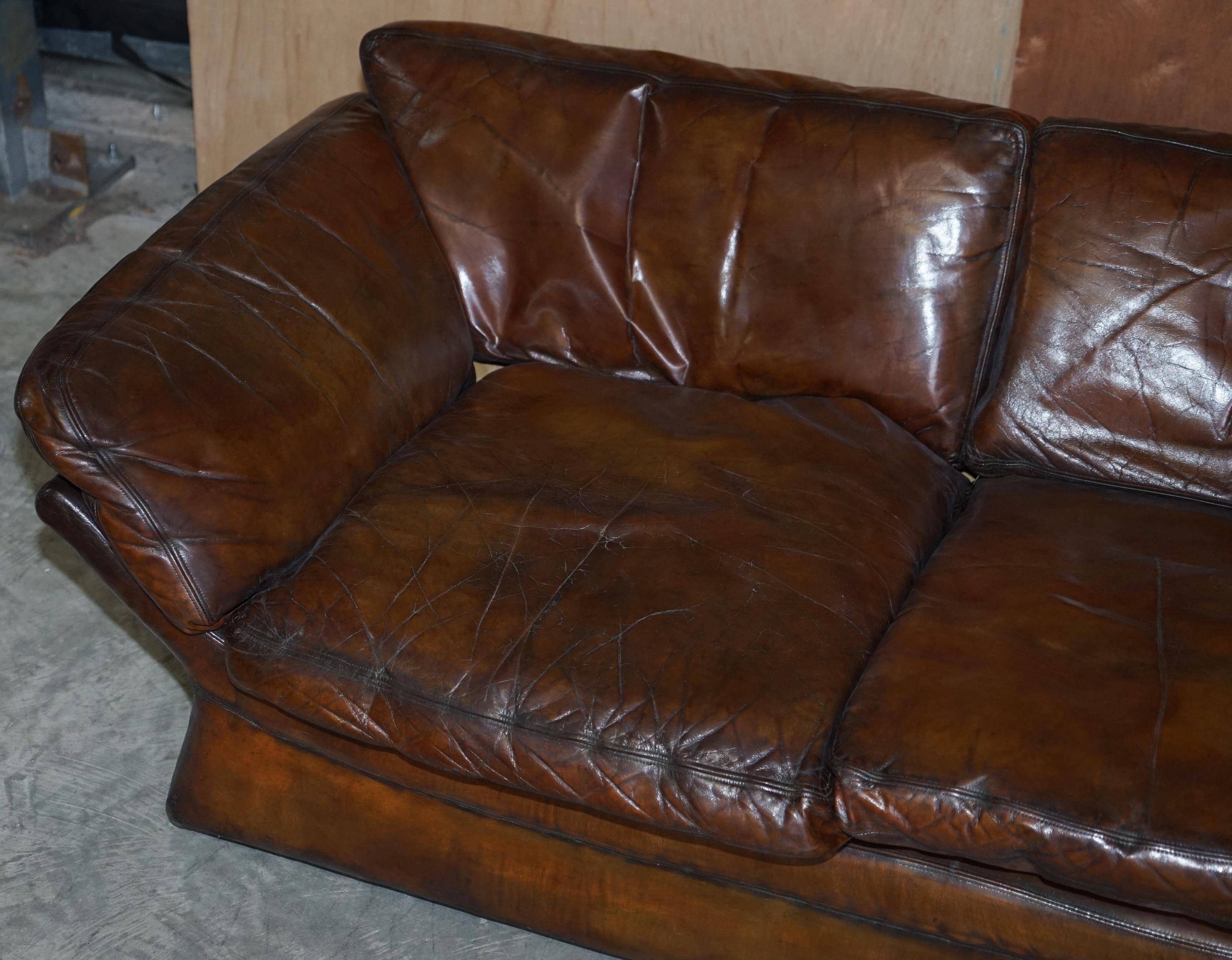 Restored leather mid-century modern low sofa