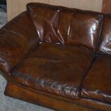 Restored leather mid-century modern low sofa