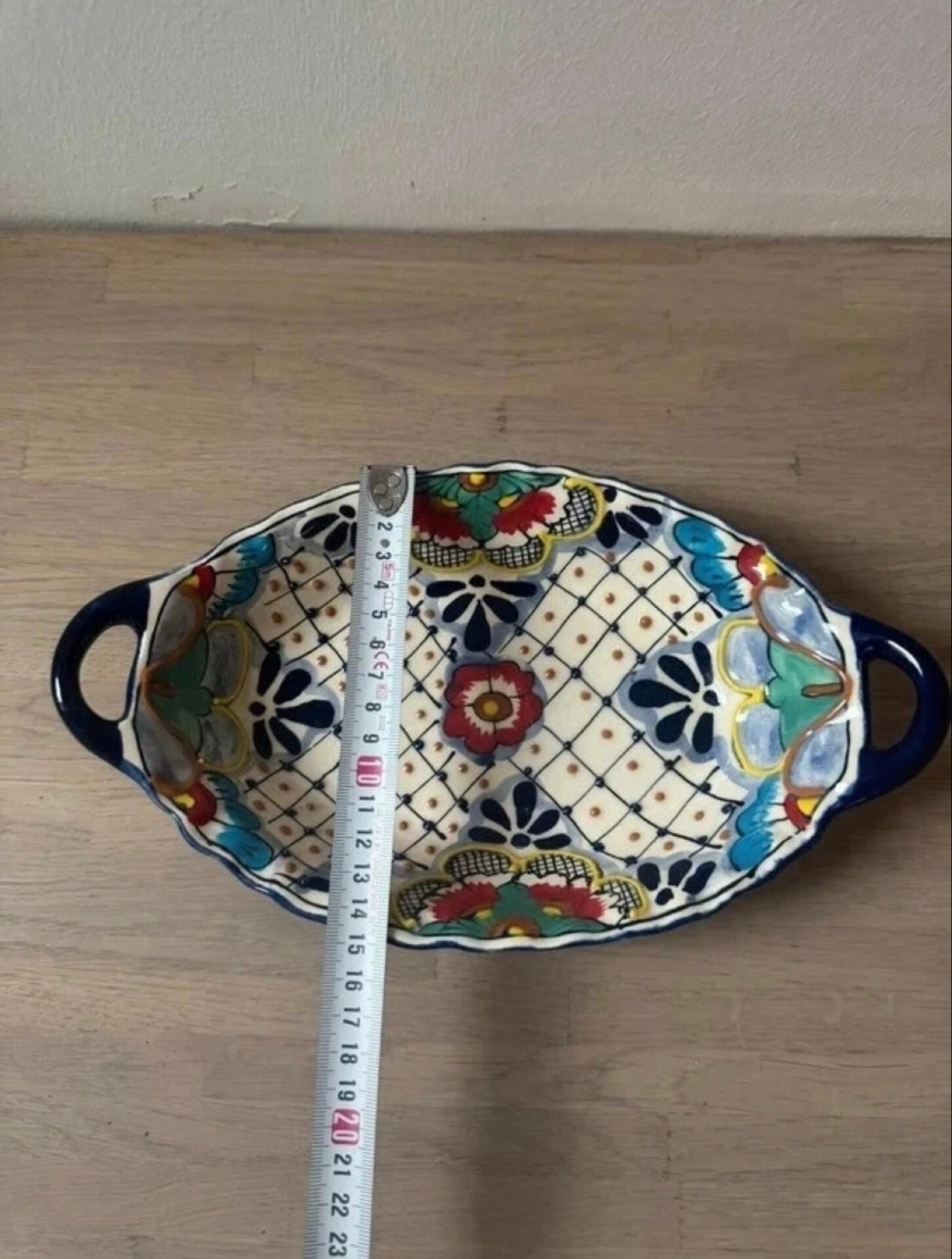 Vintage hand-painted Talavera Mexican ceramic oval plate