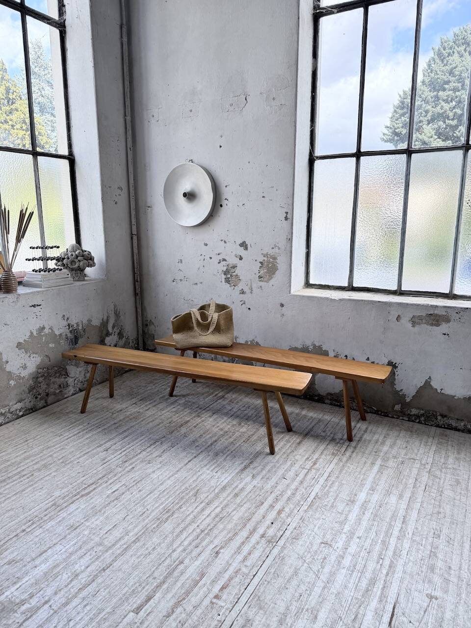 Pair of benches from the 1950s mountain furniture, pine.