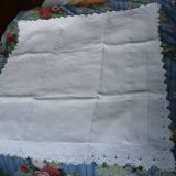 Old pair of pillowcases with openwork embroidery, monogrammed AR, 79x79cm.