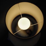 Enamelled ceramic ball lamp signed bossis and fabric lampshade