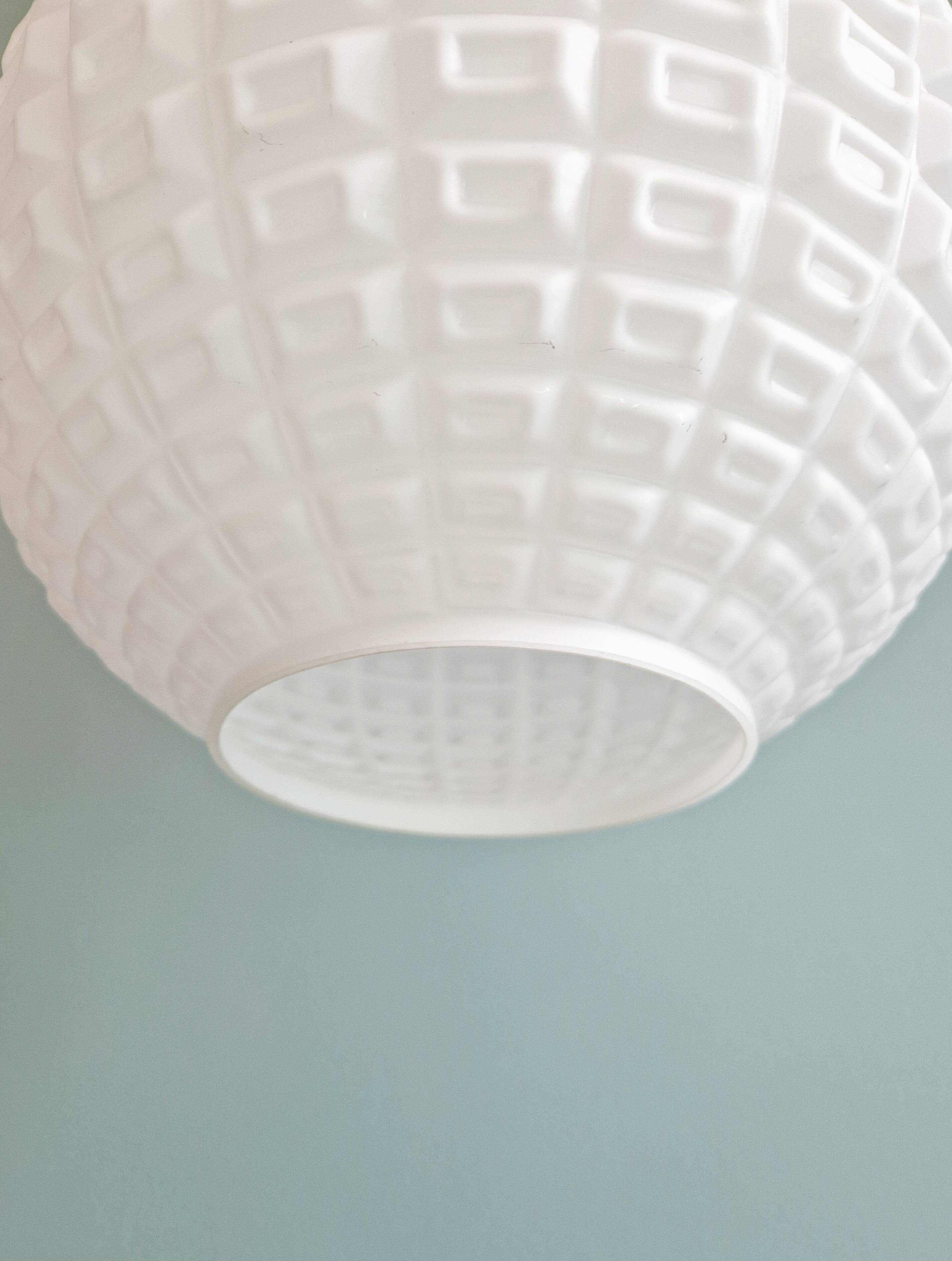 Vintage textured white opaline pendant light, 1960s-70s