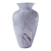 Vintage Murano glass vase from the 1970s, lilac and white swirl.