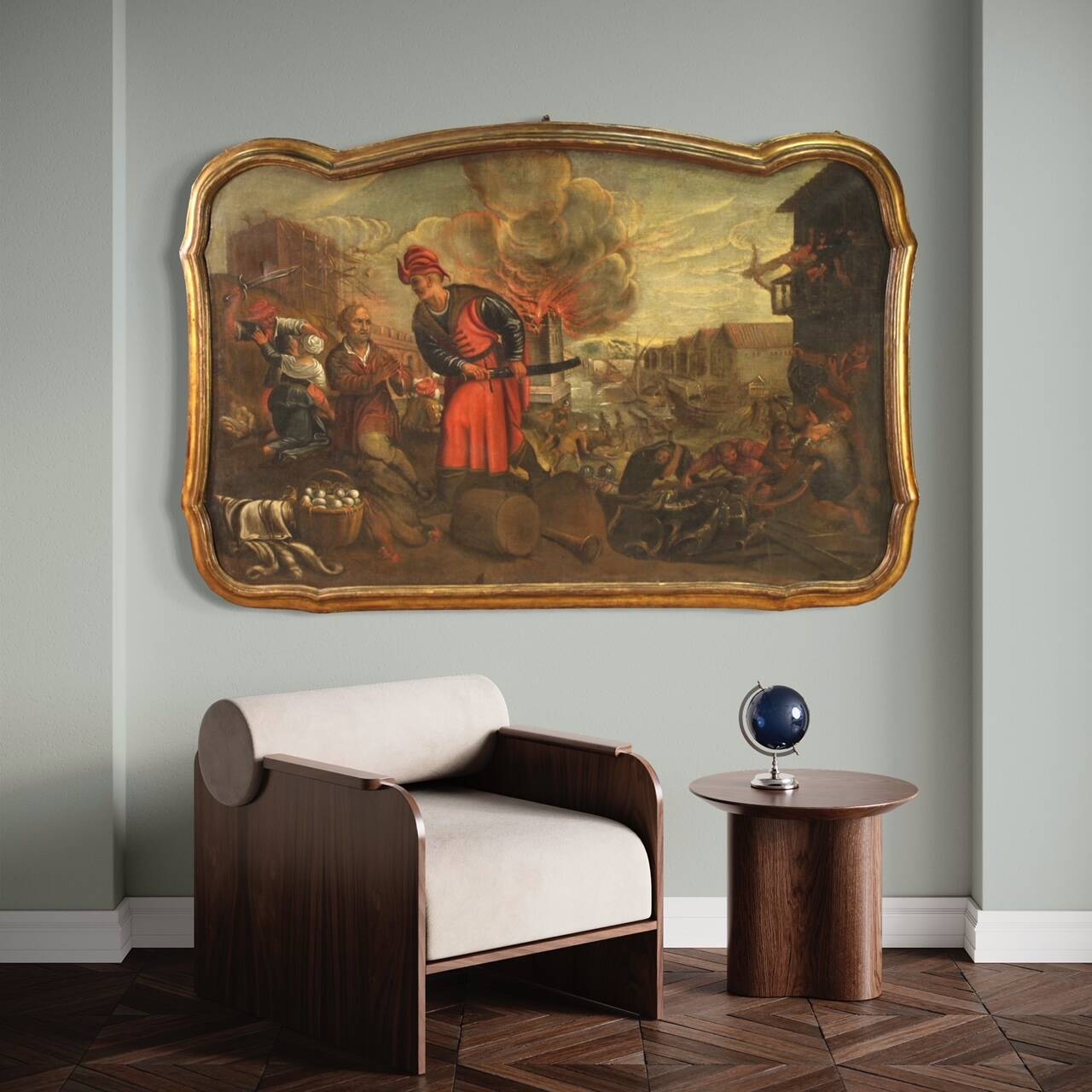 Great 17th century Italian painting, the sacking of the city