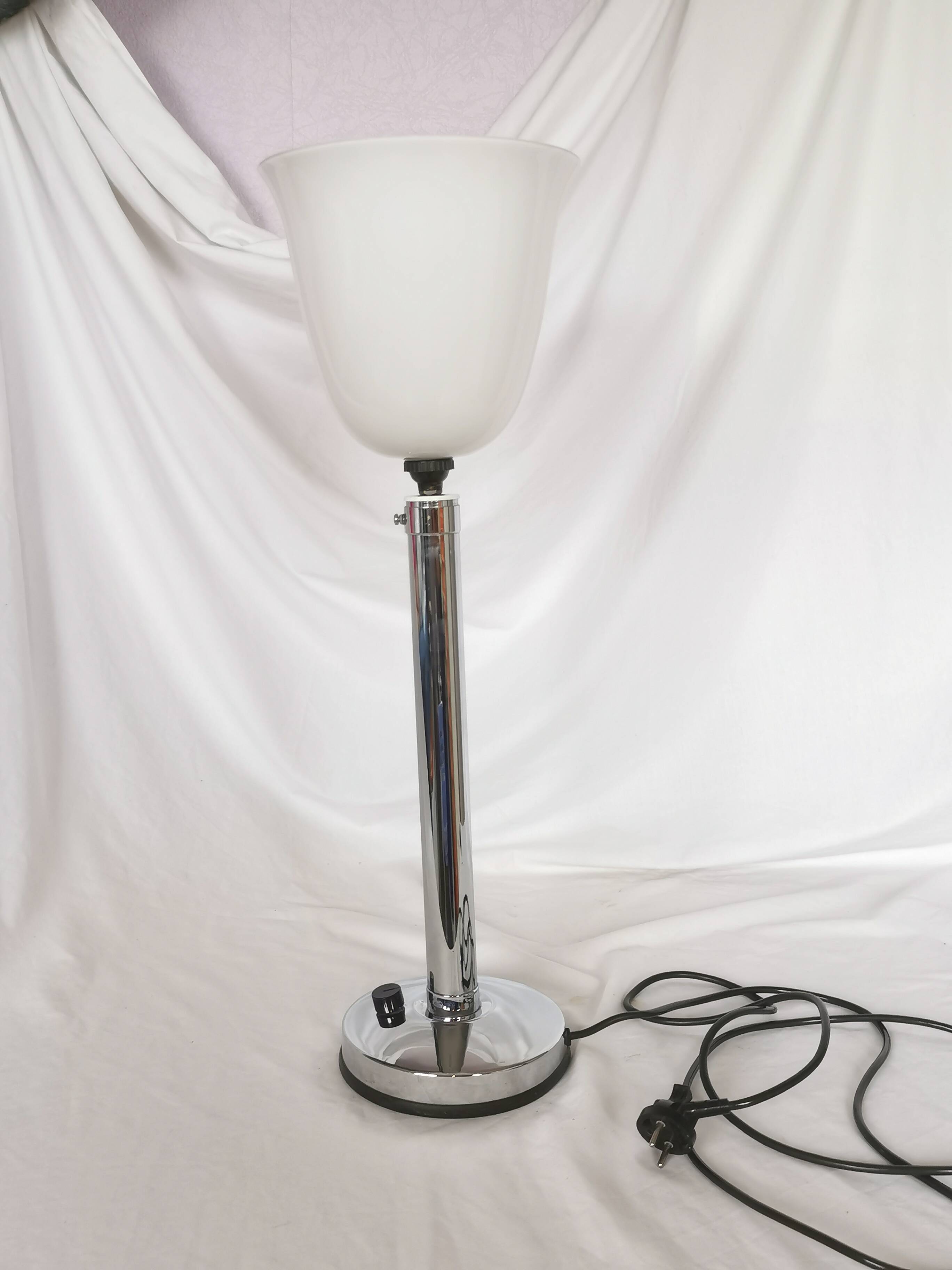 Large chrome and opaline lamp, Mazda and Ferdinand Solere, France, 1970