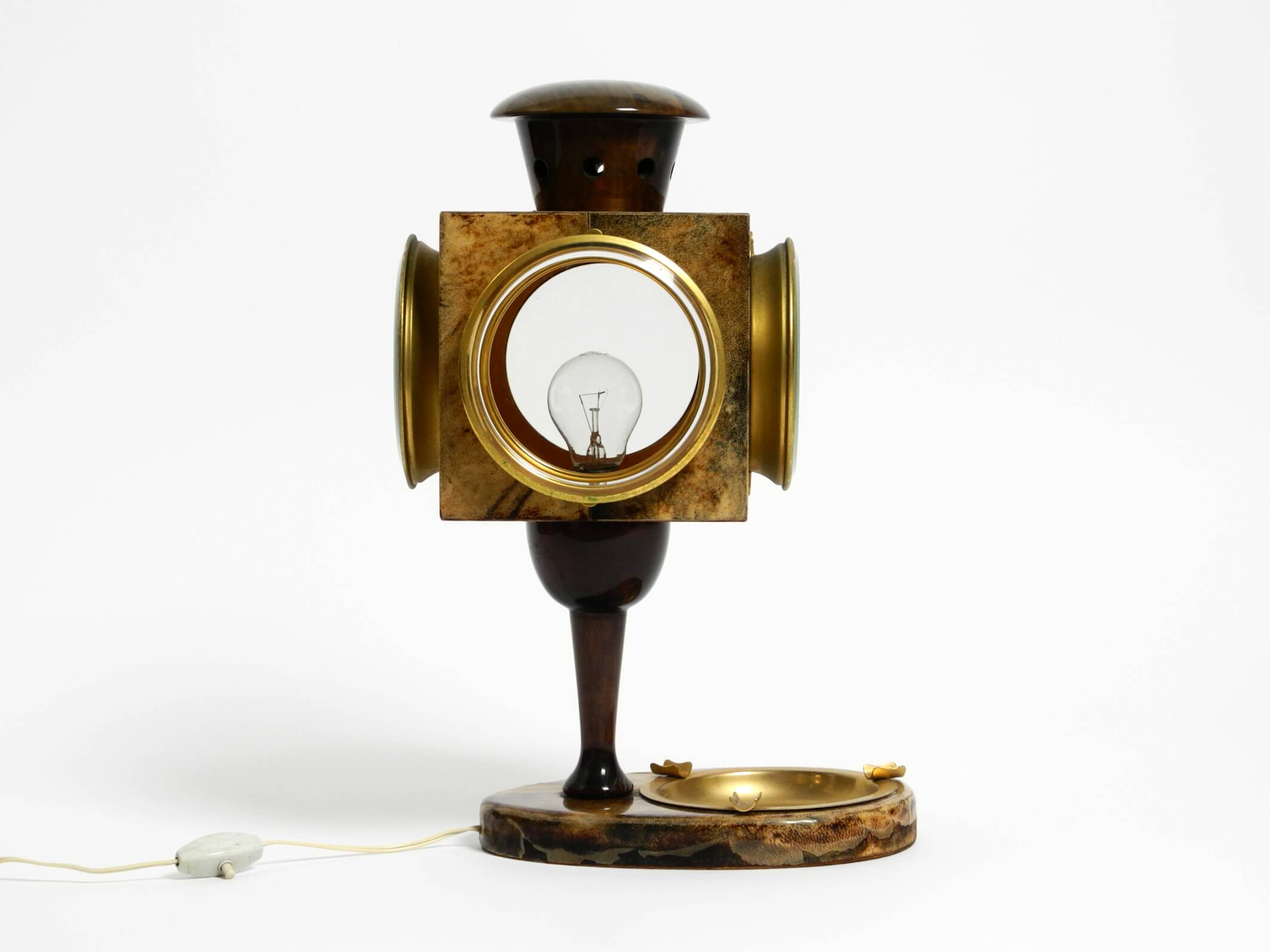 Mid Century italian table lamp with ashtray like a lantern by Aldo Tura