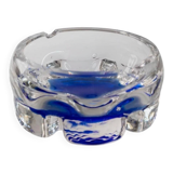Vintage Murano Glass Ashtray: clear glass with cobalt-blue bubble, mid-century Italian design