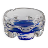 Vintage Murano Glass Ashtray: clear glass with cobalt-blue bubble, mid-century Italian design