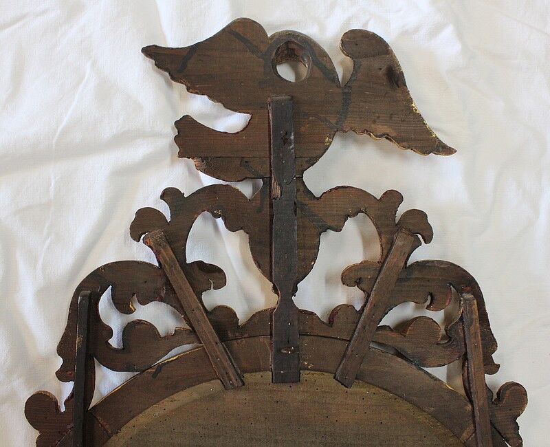 Ancient golden wood witch mirror - late 19th century