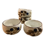 Enamelled stoneware tea bowls with plant decor
