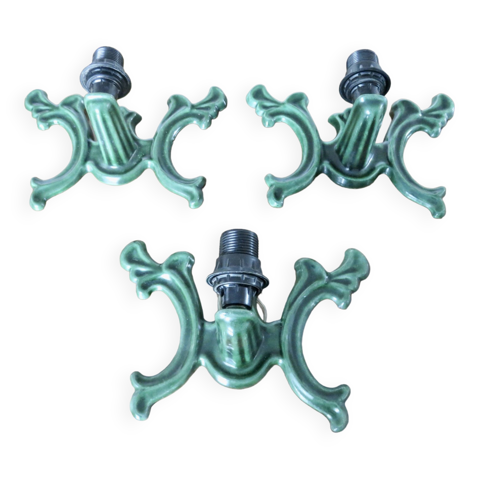Series of 3 green enameled cast iron wall lights from the 30s and 40s
