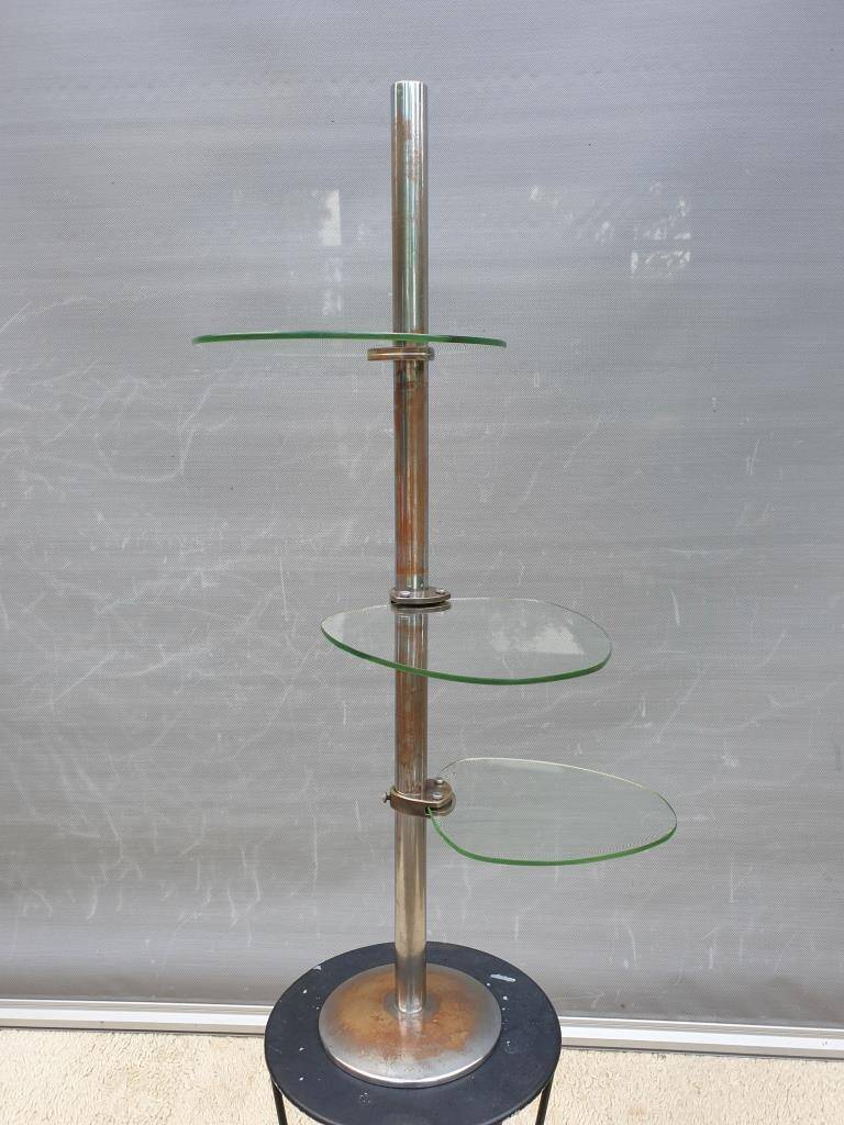 Art Deco chrome brass display 3 glass shelves