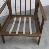 Scandinavian teak armchair, 1960s, demountable, with tartan fabric