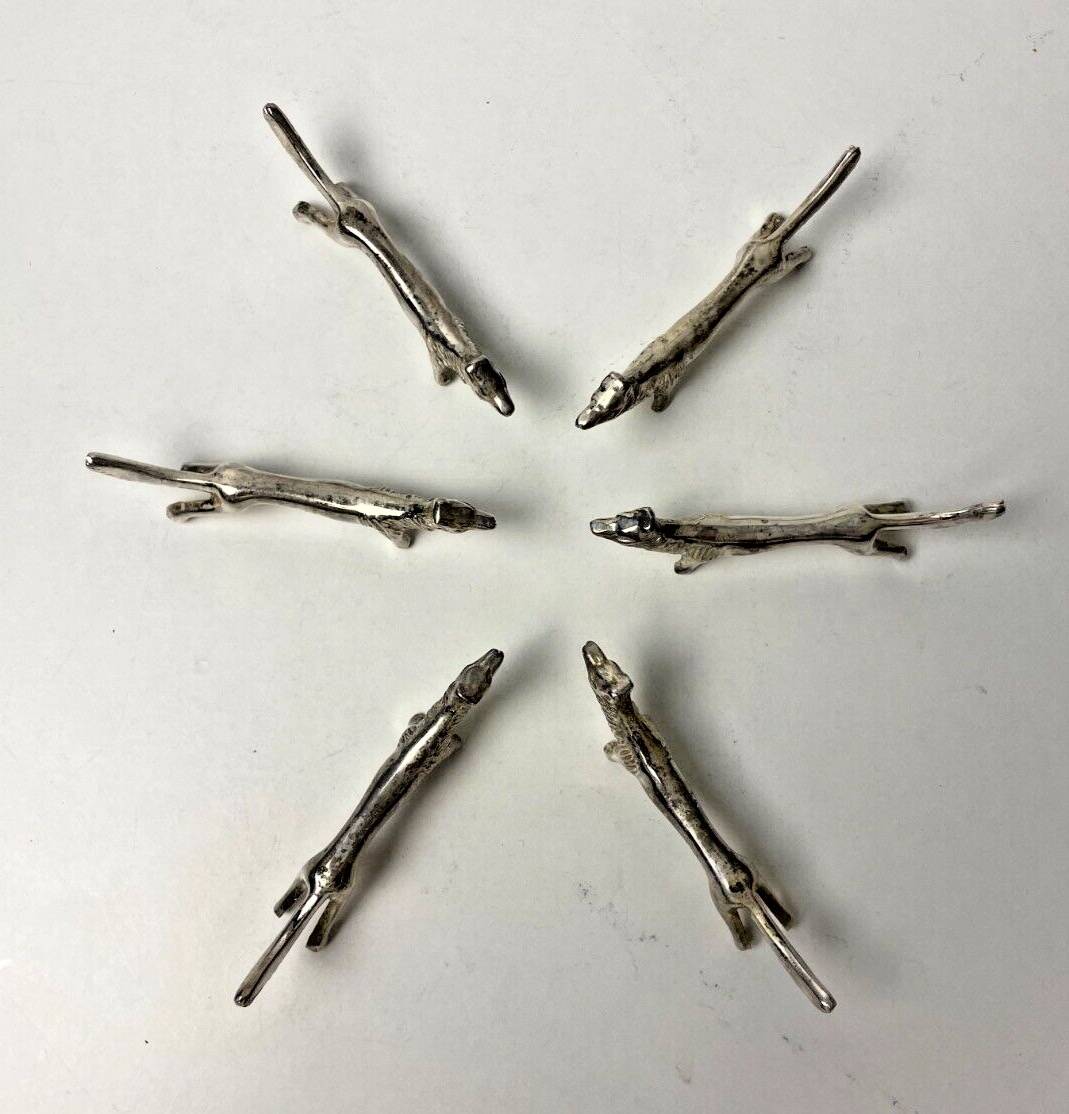 6 Vintage Silver Metal Knife Rests - Elegant Fox Design