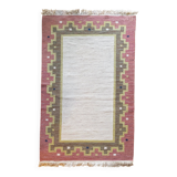 Tapis à tissage plat Röllakan rose et blanc moderne scandinave, Suède, années 1960.