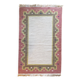 Scandinavian Modern Röllakan Pink and White Flatweave Rug, Sweden, 1960s