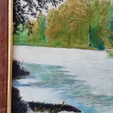 Painting / oil landscape river signed vintage 30x37.5
