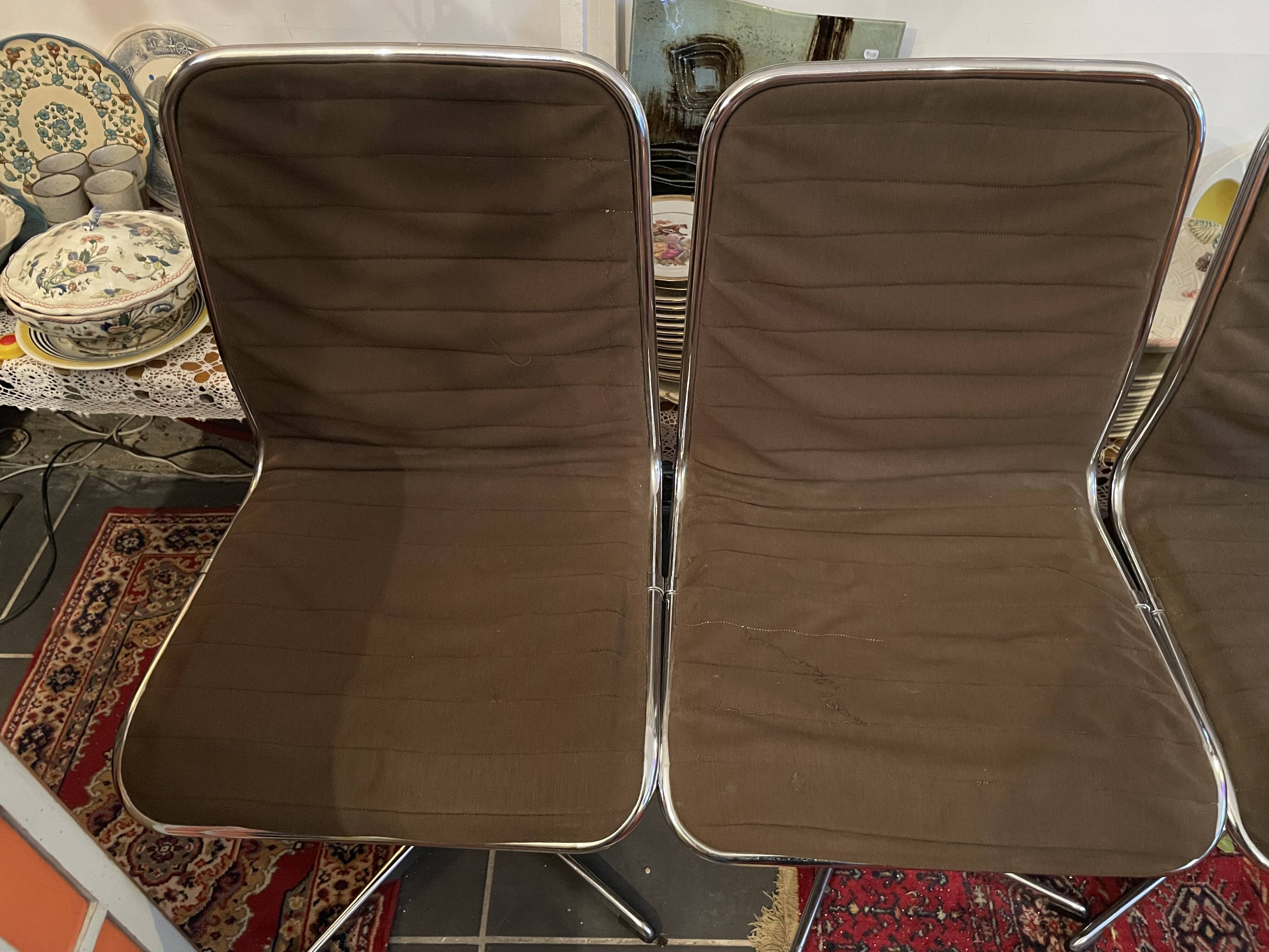 Set of 4 vintage 60s 70s chrome and fabric chairs