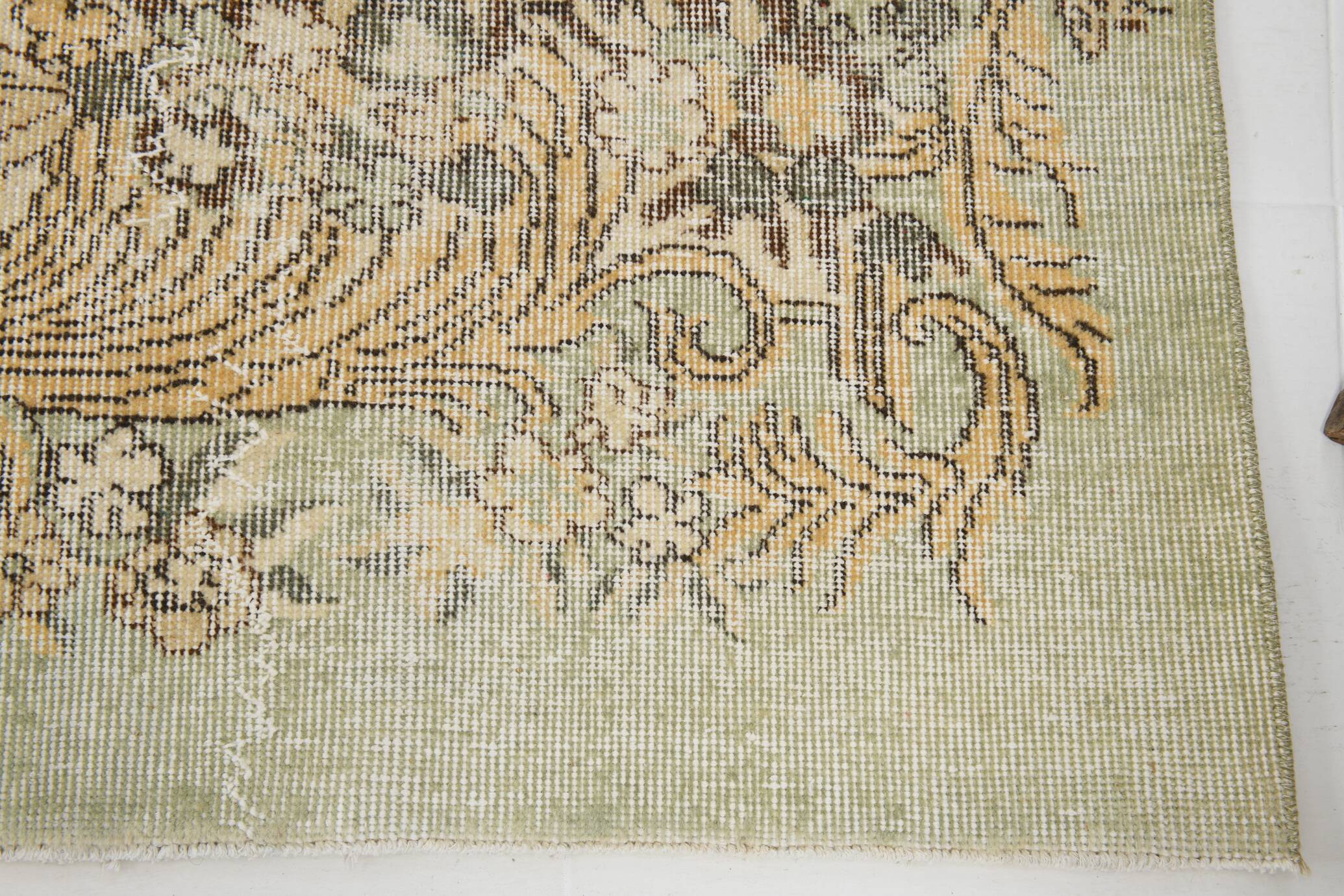Light Green & Beige Handmade Wool Vintage Rug, 173x262 Cm