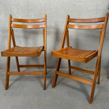 Vintage 1960s folding chairs in beech - set of 2 pieces.
