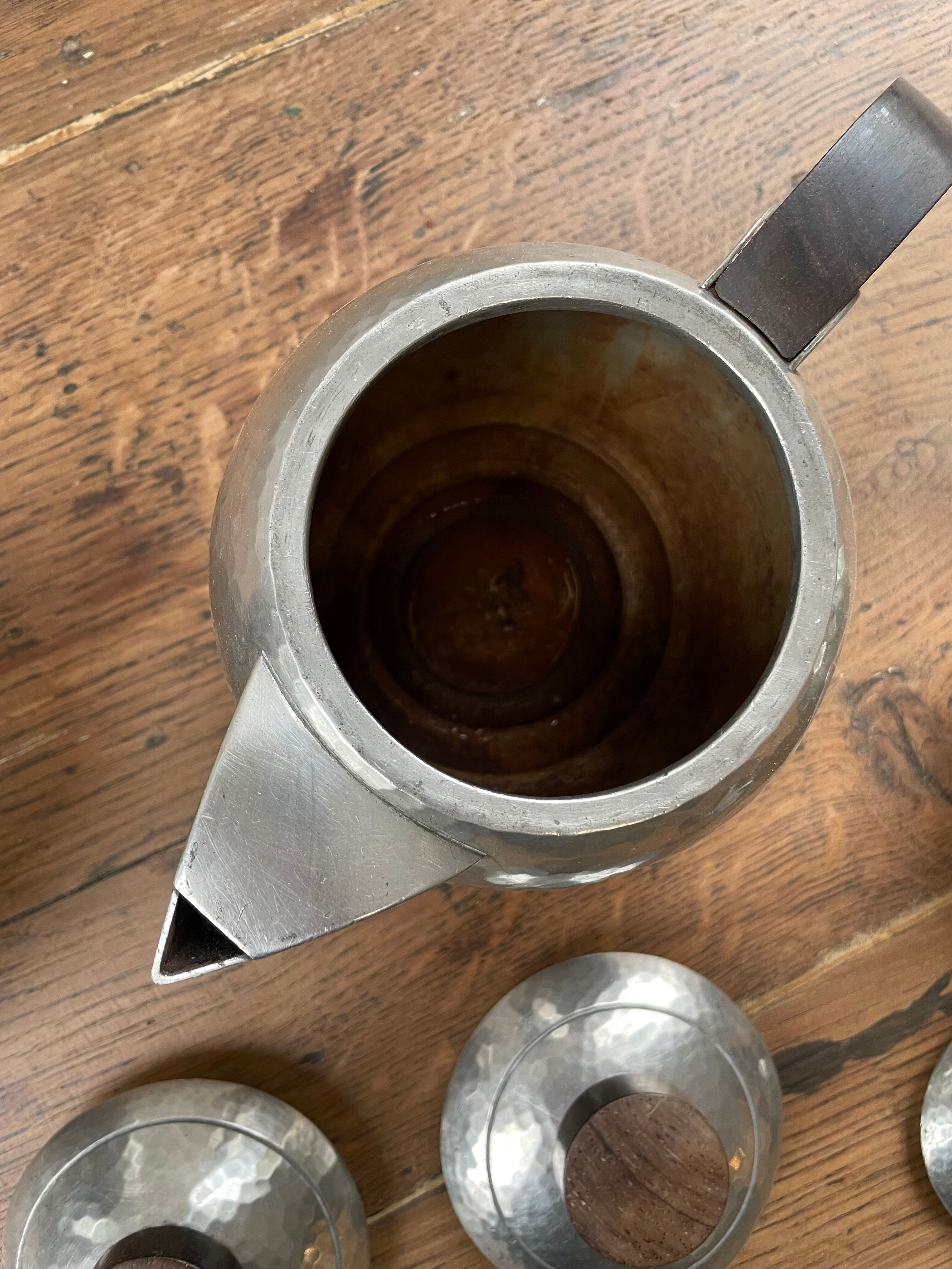 René Delavan Art Deco Pewter Teapot Set