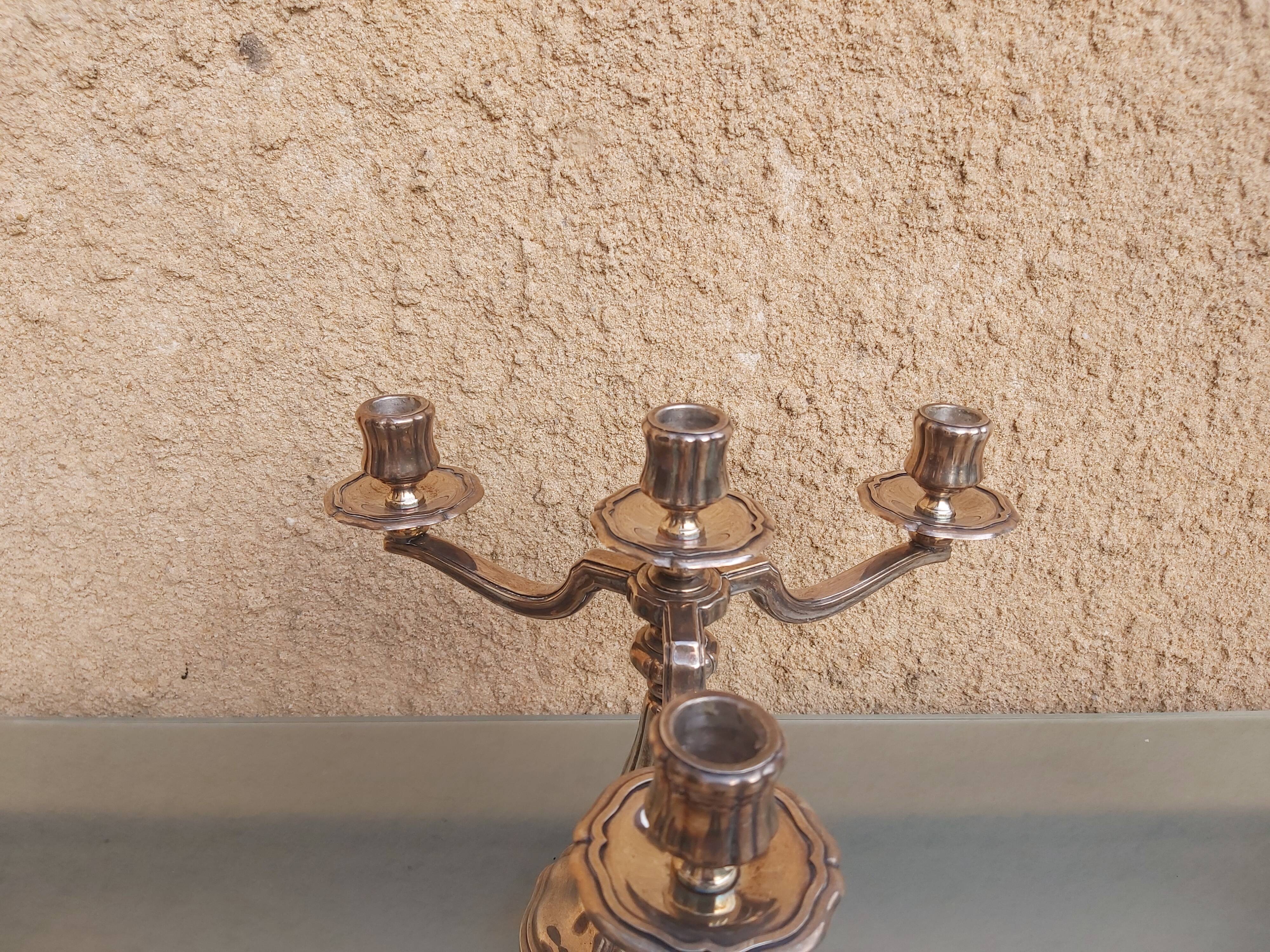 Chandelier 3 branches, silver metal, Saint Médard