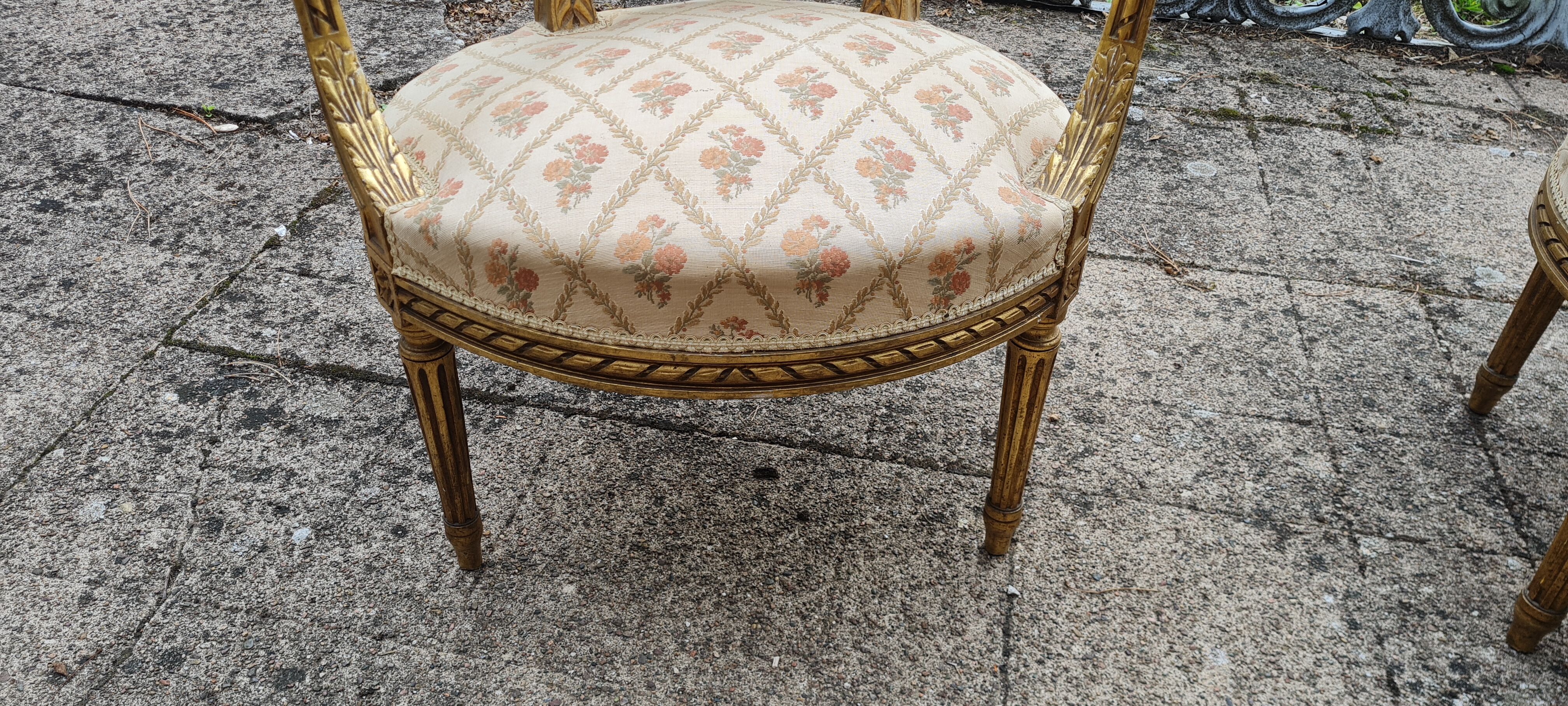 Pair of armchairs medallion in gilded wood Louis XVI style