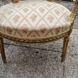 Pair of armchairs medallion in gilded wood Louis XVI style