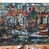 Oil on canvas by Ferruccio Ferri - 1953 - "Boats of Syracuse" expressionist period of Syracuse.