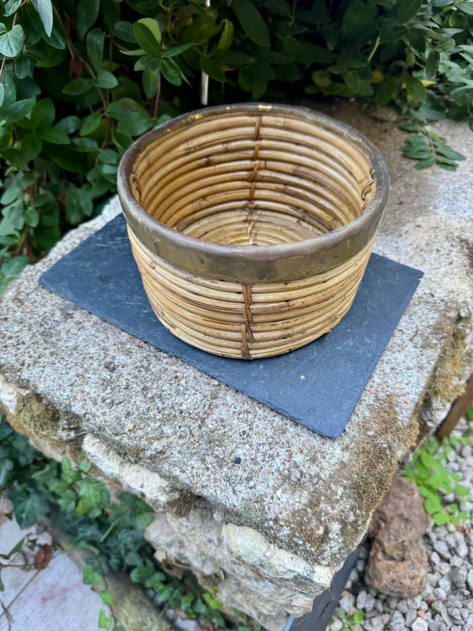 Gabriella Crespi brass rattan basket 1960s Italy