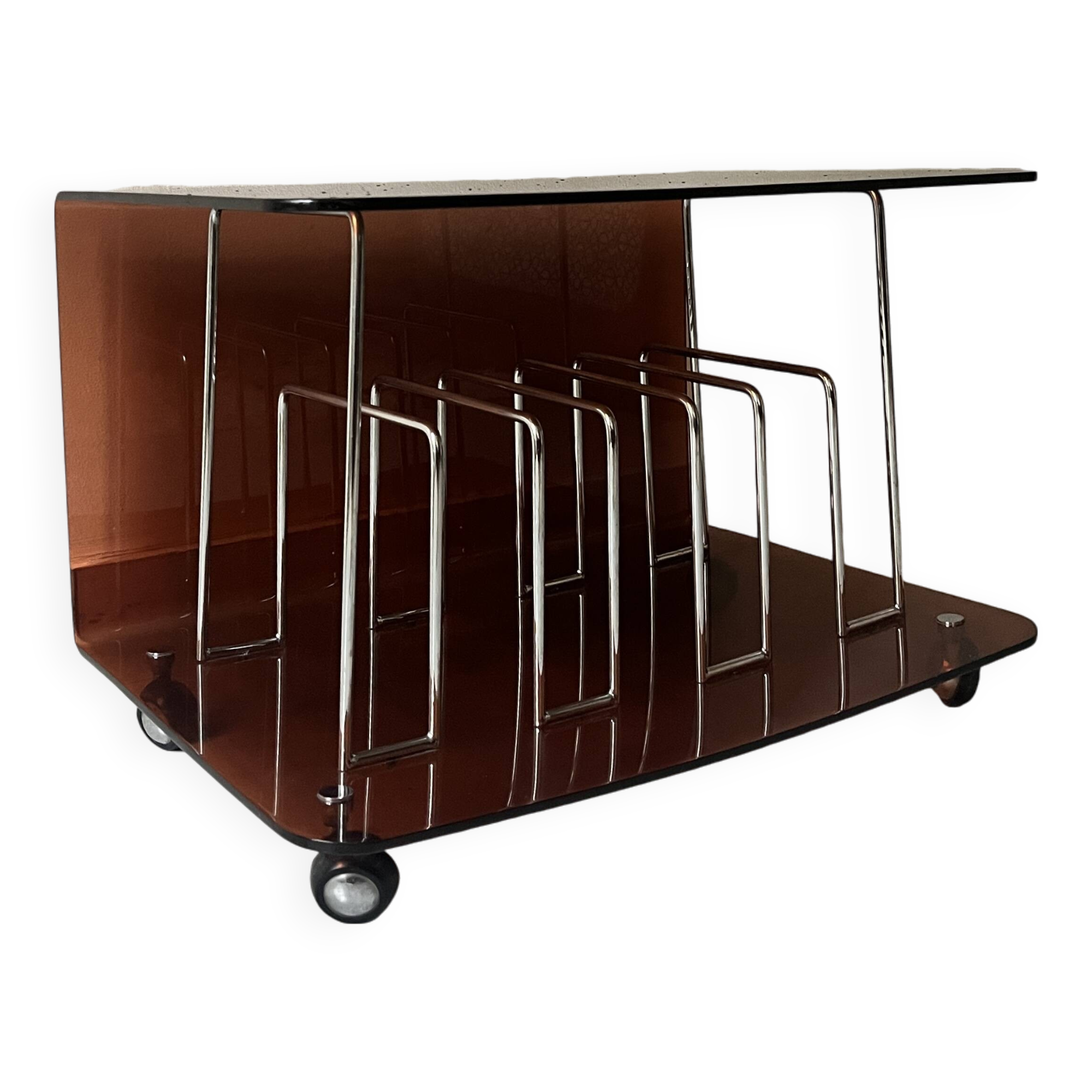 Vinyl furniture / magazine in smoked plexiglass by Roche Bobois, design 1970